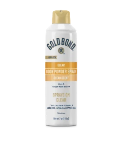 Front of Gold Bond Clear Body Powder Spray can