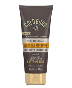 Front of Gold Bond Men's Essentials Everyday Moisture Daily Body & Hand Cream tube