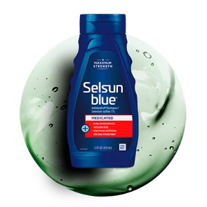 Bottle of Selsun blue® Medicated shampoo.