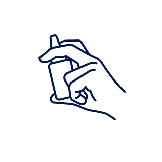 Step 1 icon:  a hand holding spray bottle, preparing for use
