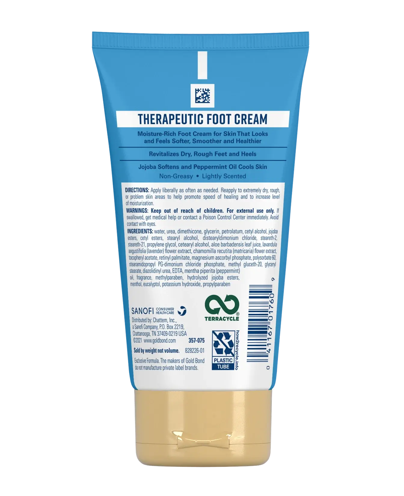 Back of Gold Bond Therapeutic Foot Cream tube