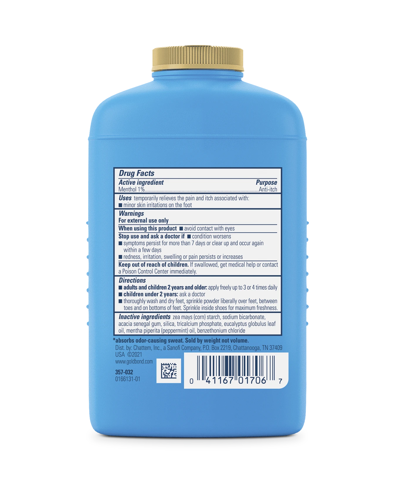 Back of Gold Bond Maximum Strength Medicated Foot Powder bottle 4oz