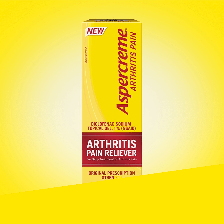 Front of packaging of a best-selling Aspercreme® product: Aspercreme® Arthritis Pain Reliever Gel.