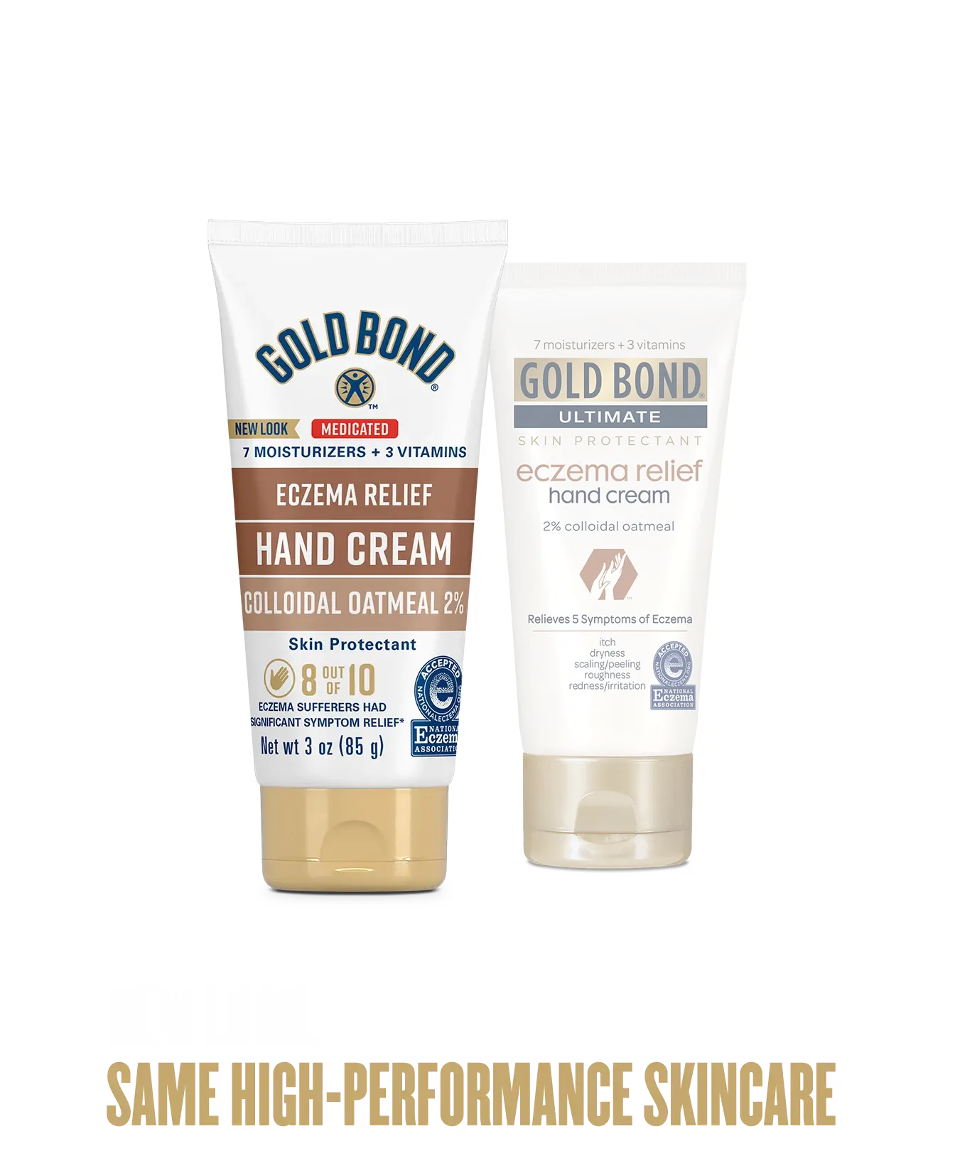 New vs Old of Gold Bond Eczema Relief Medicated Hand Cream tube