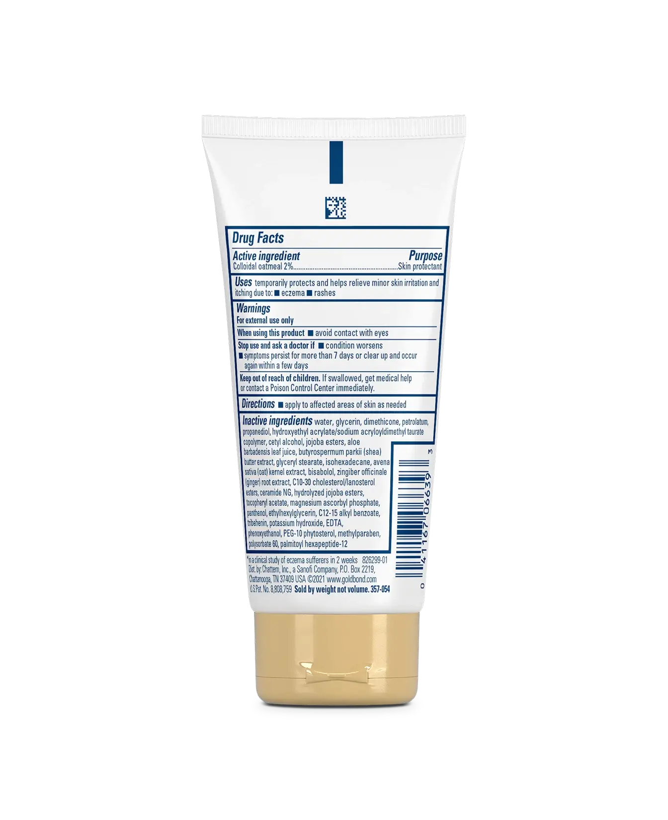 Back of Gold Bond Eczema Relief Medicated Hand Cream tube
