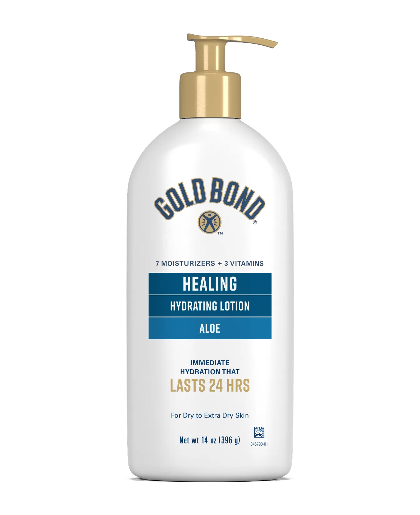 Packaging of Gold Bond® Healing Hydrating Cream/Lotion and benefit statements.