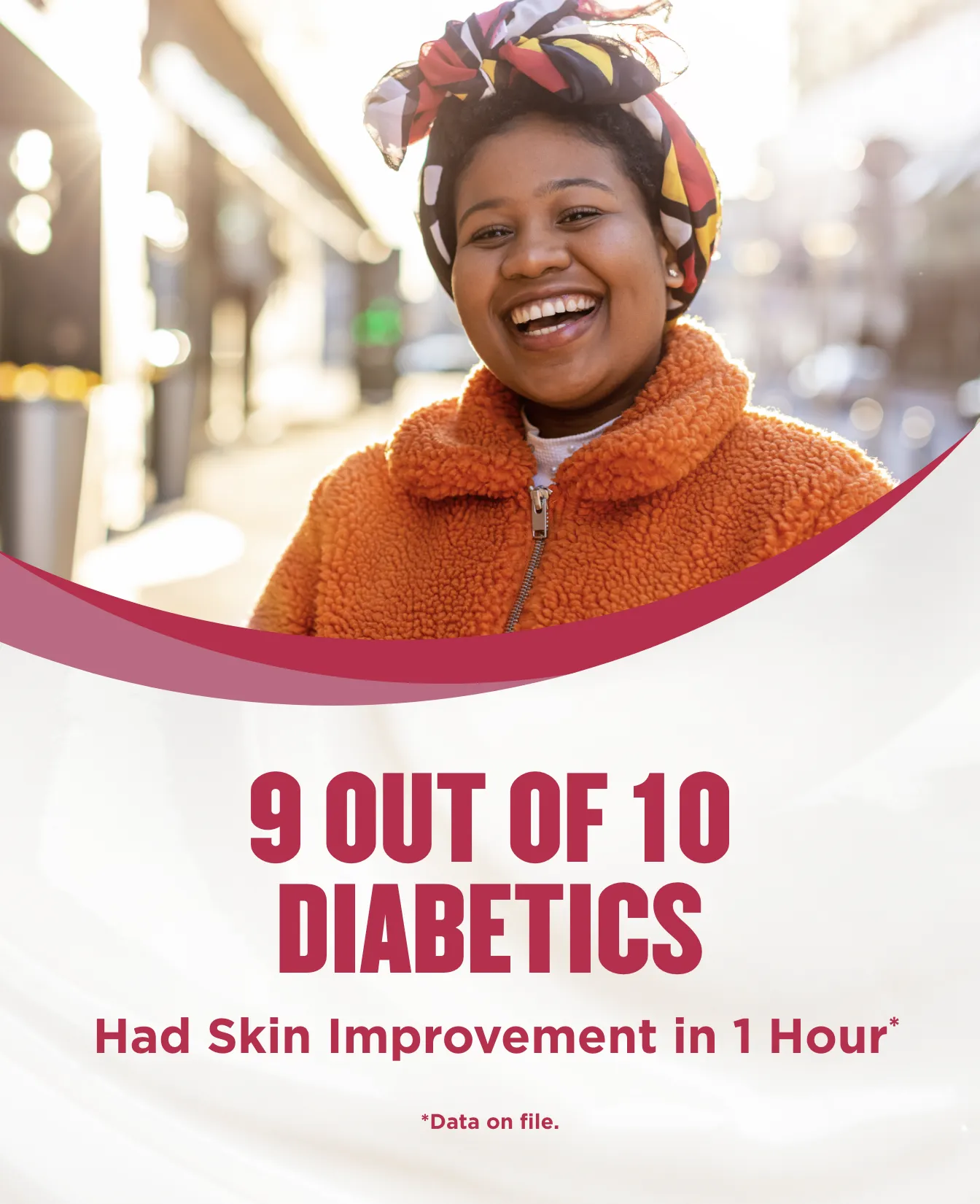 Packaging of Gold Bond® Diabetics' Dry Skin Relief Body Lotion and benefit statements.