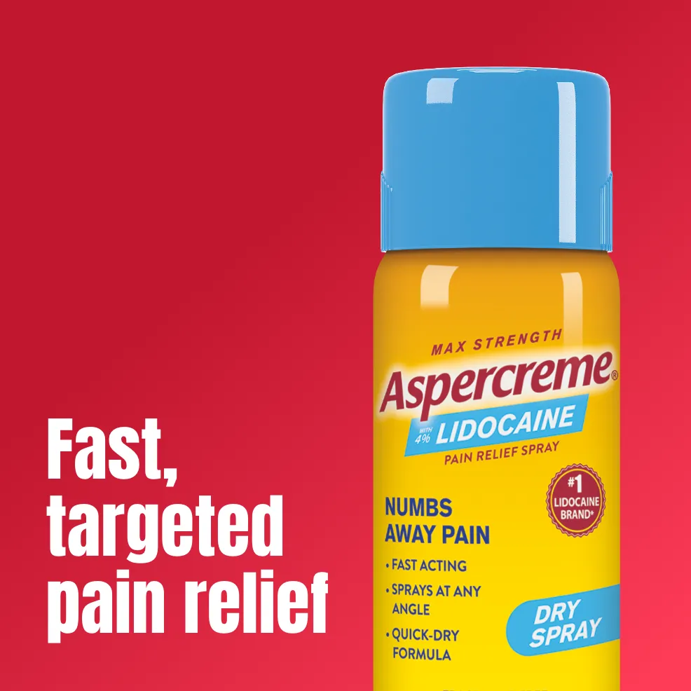 Aspercreme® Lidocaine Pain Relief Dry Spray front and back of product can