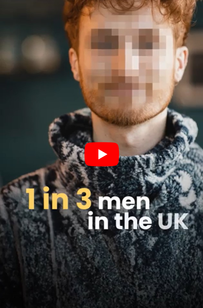 men with pixelated faces revealing shocking stats about erection difficulties in the UK