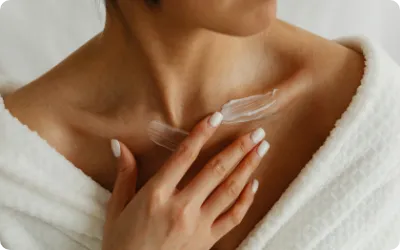 A close-up of a woman's skin highlighting the daily moisturizer category.