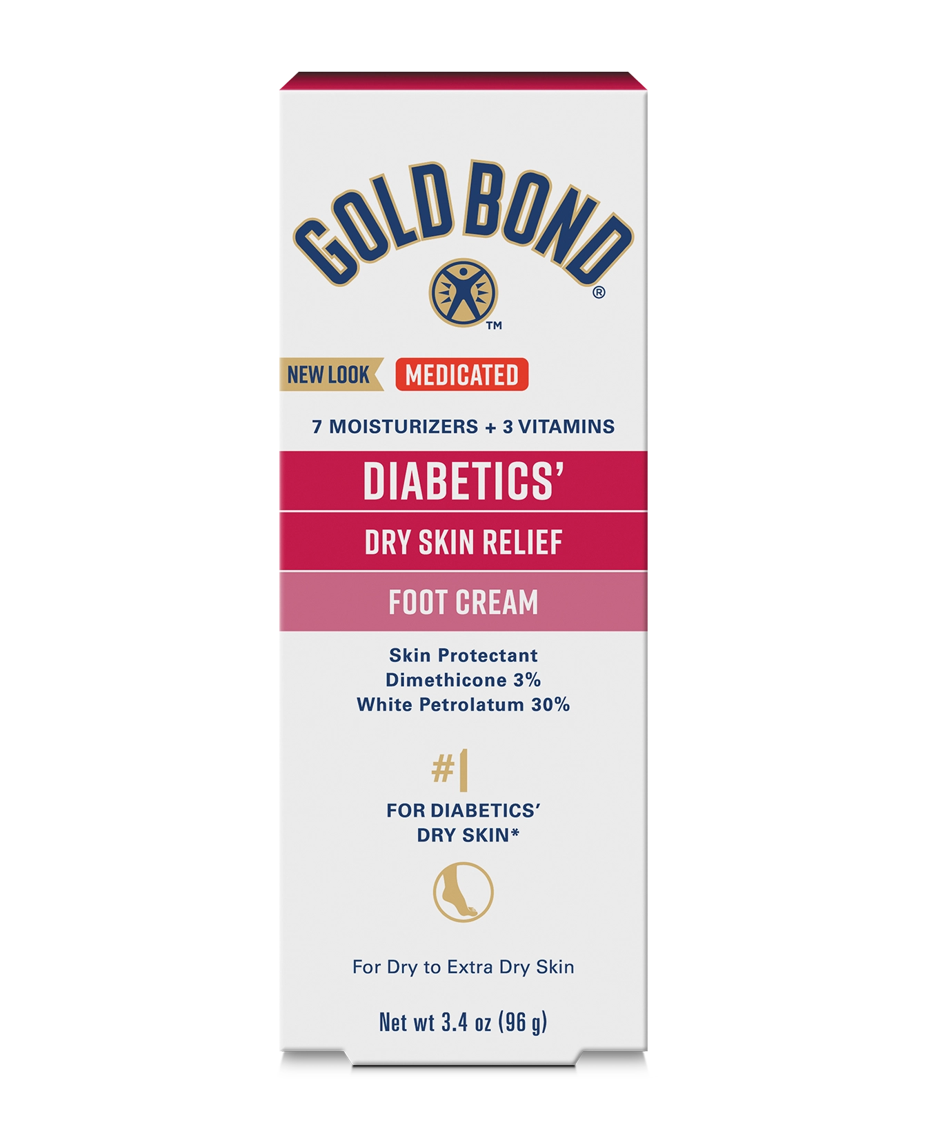 Front of Gold Bond Diabetics' Dry Skin Relief Medicated Foot Cream box