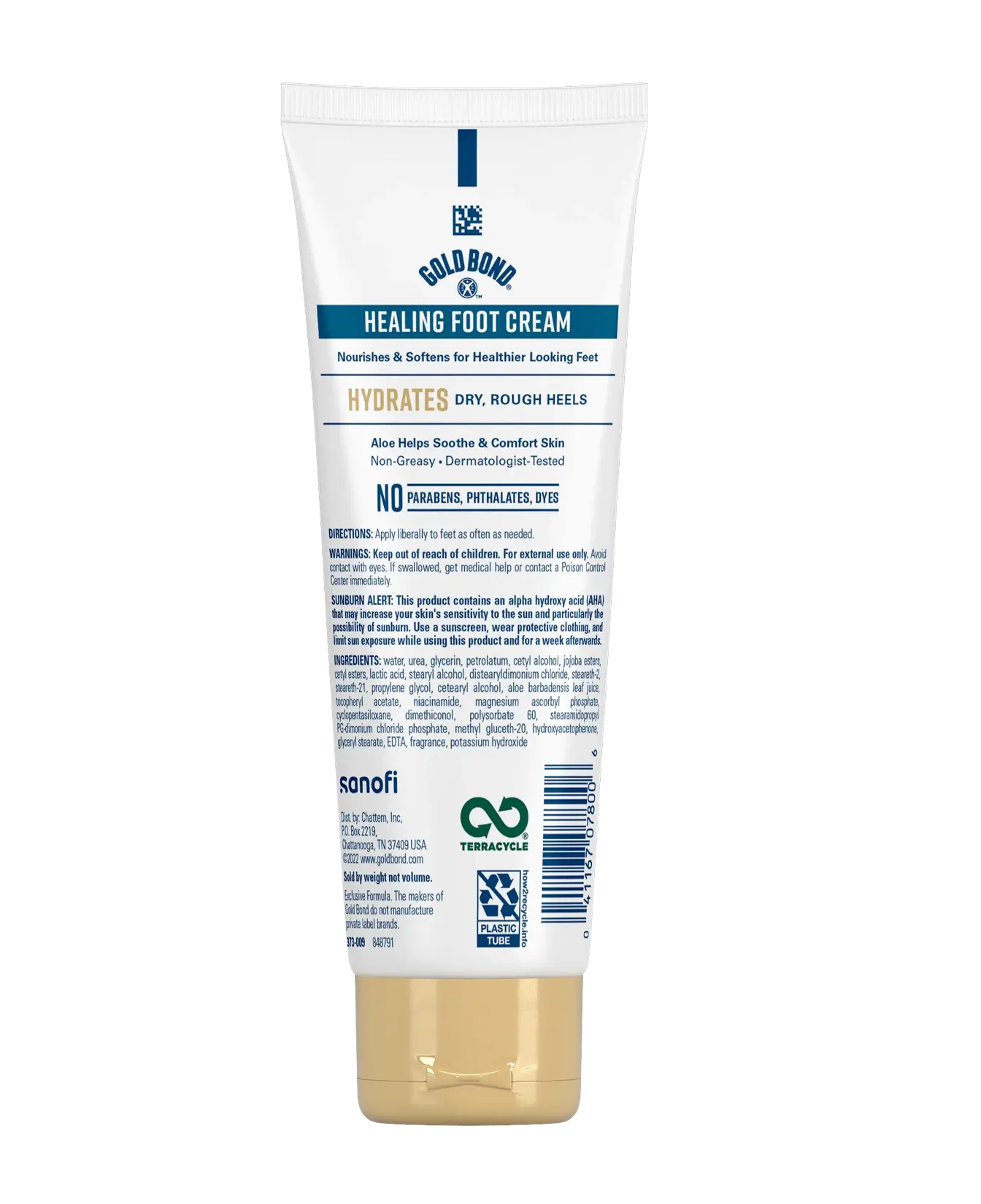 Back of Gold Bond Healing Foot Cream tube