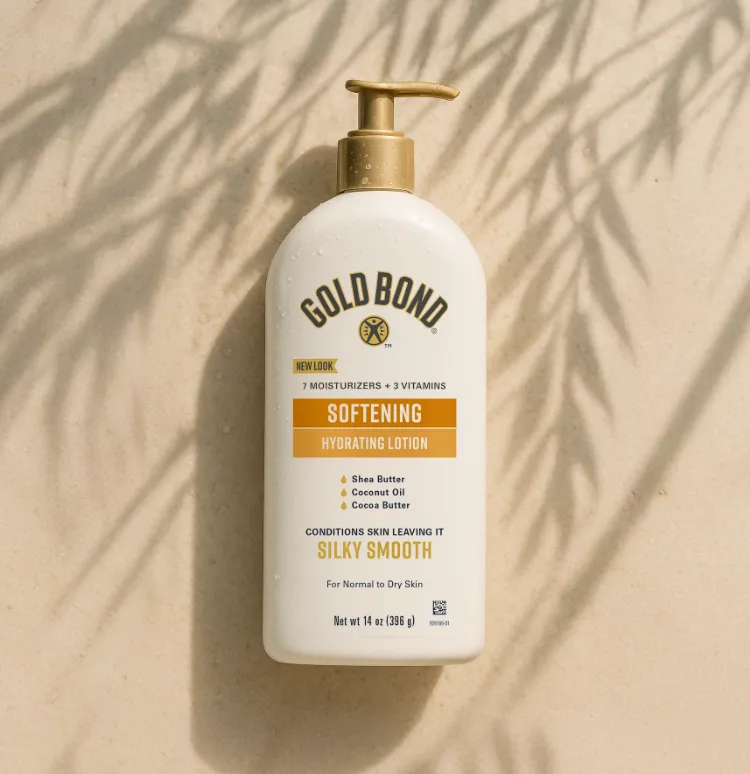 Front of packaging for Gold Bond Softening Hydrating lotion