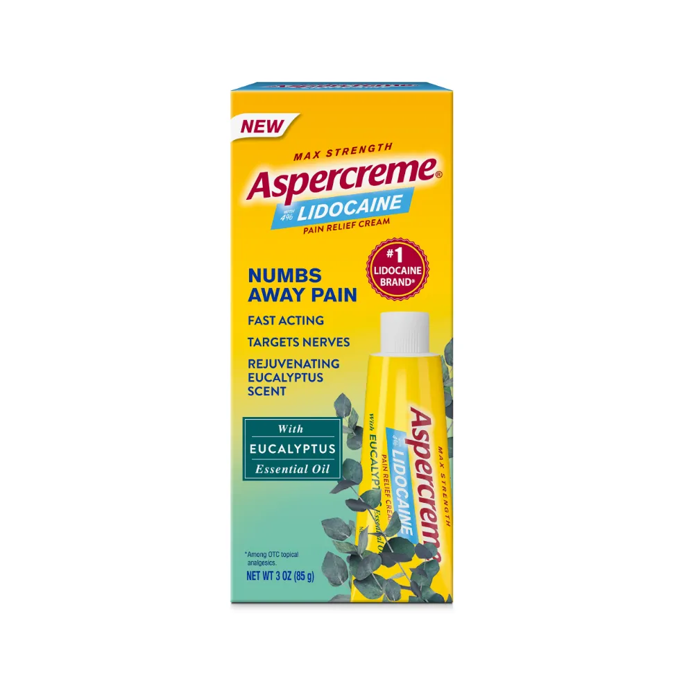 Aspercreme® Lidocaine Pain Relief Cream With Eucalyptus Essential Oil: front of packaging