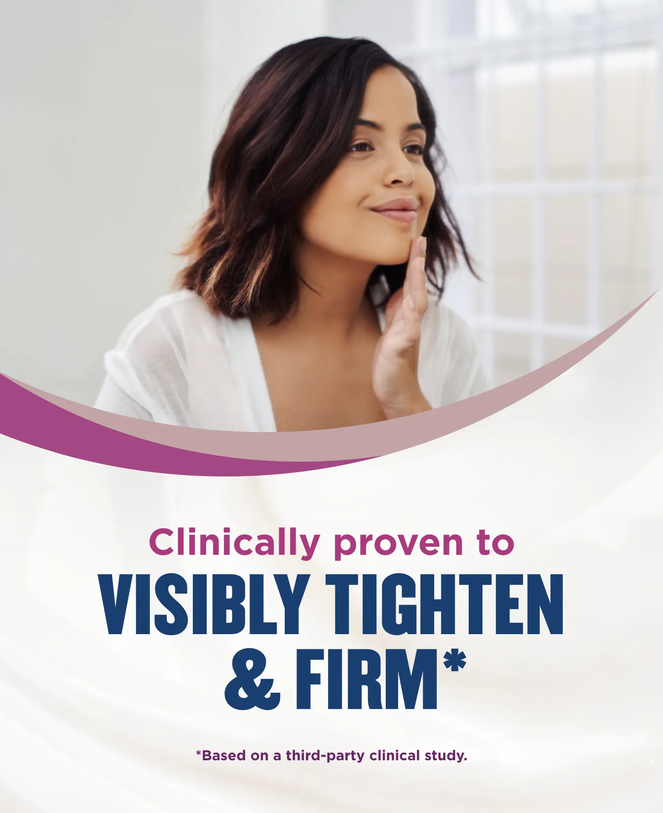 Packaging of Gold Bond® Tight & Firm Body & Face Lotion and benefit statements.