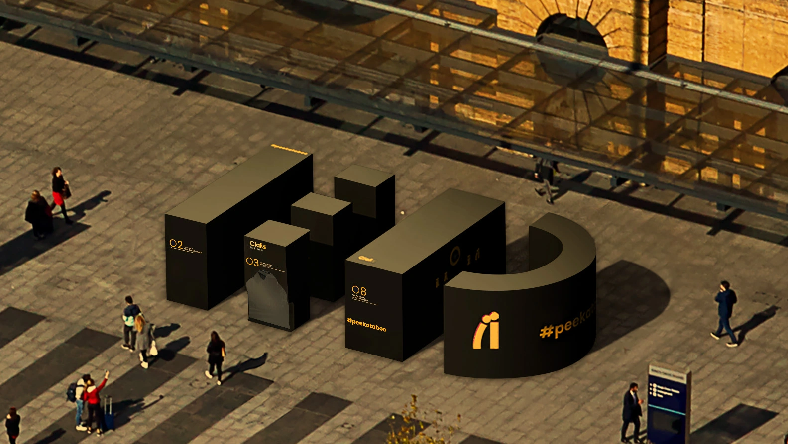 view from above on peekataboo installation at Kings Cross spelling ED