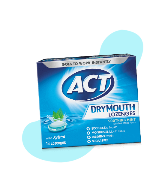 Front of ACT® Dry Mouth Lozenges packaging.