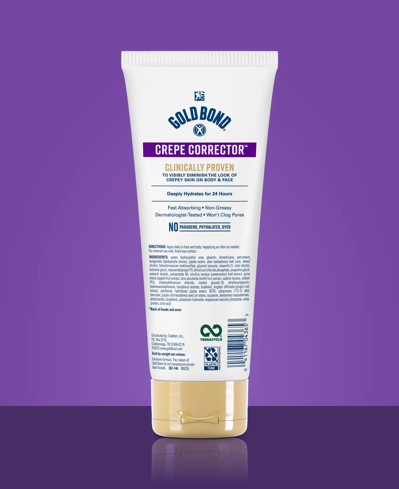 Back of Gold Bond Crepe Corrector Age Renew Lotion 8 oz tube