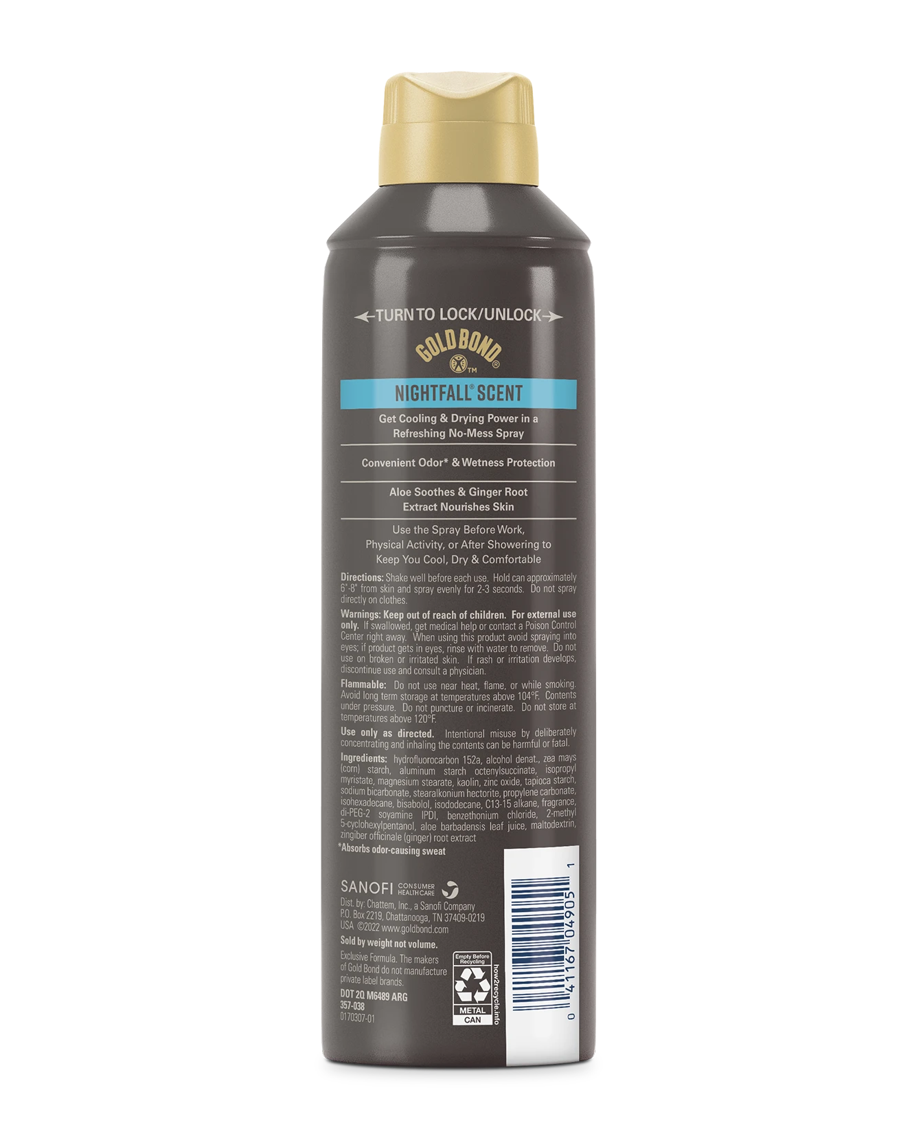 Back of Gold Bond Men's Essentials Body Powder Spray - Nightfall can