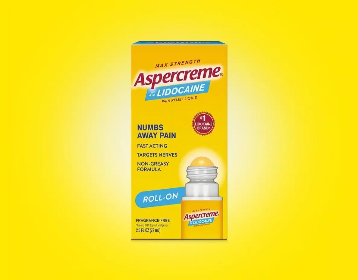 Aspercreme® Lidocaine Fragrance-Free Pain Relief Roll-On packaging