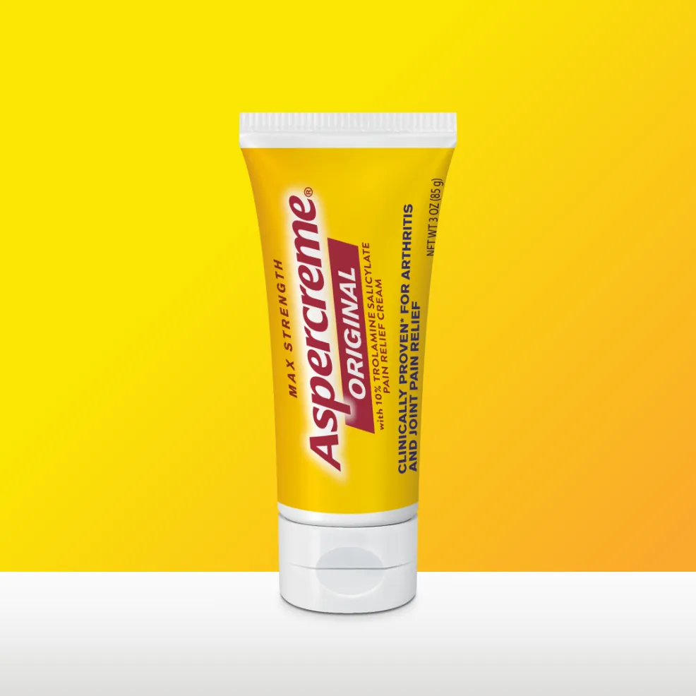 Aspercreme® Pain Relief Cream products: front and back of packaging and tube