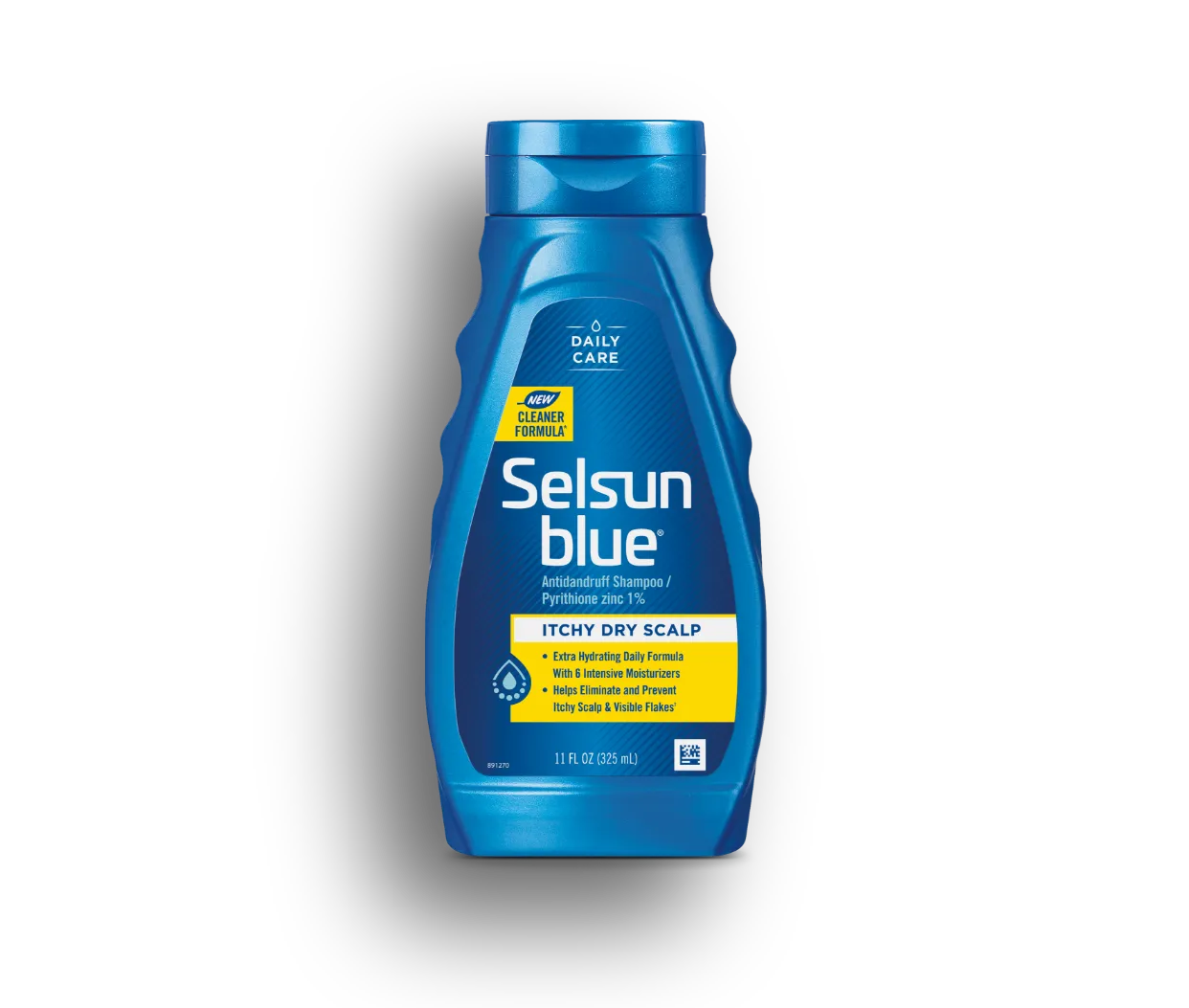 Bottle of Selsun blue® Itchy Dry Scalp shampoo.