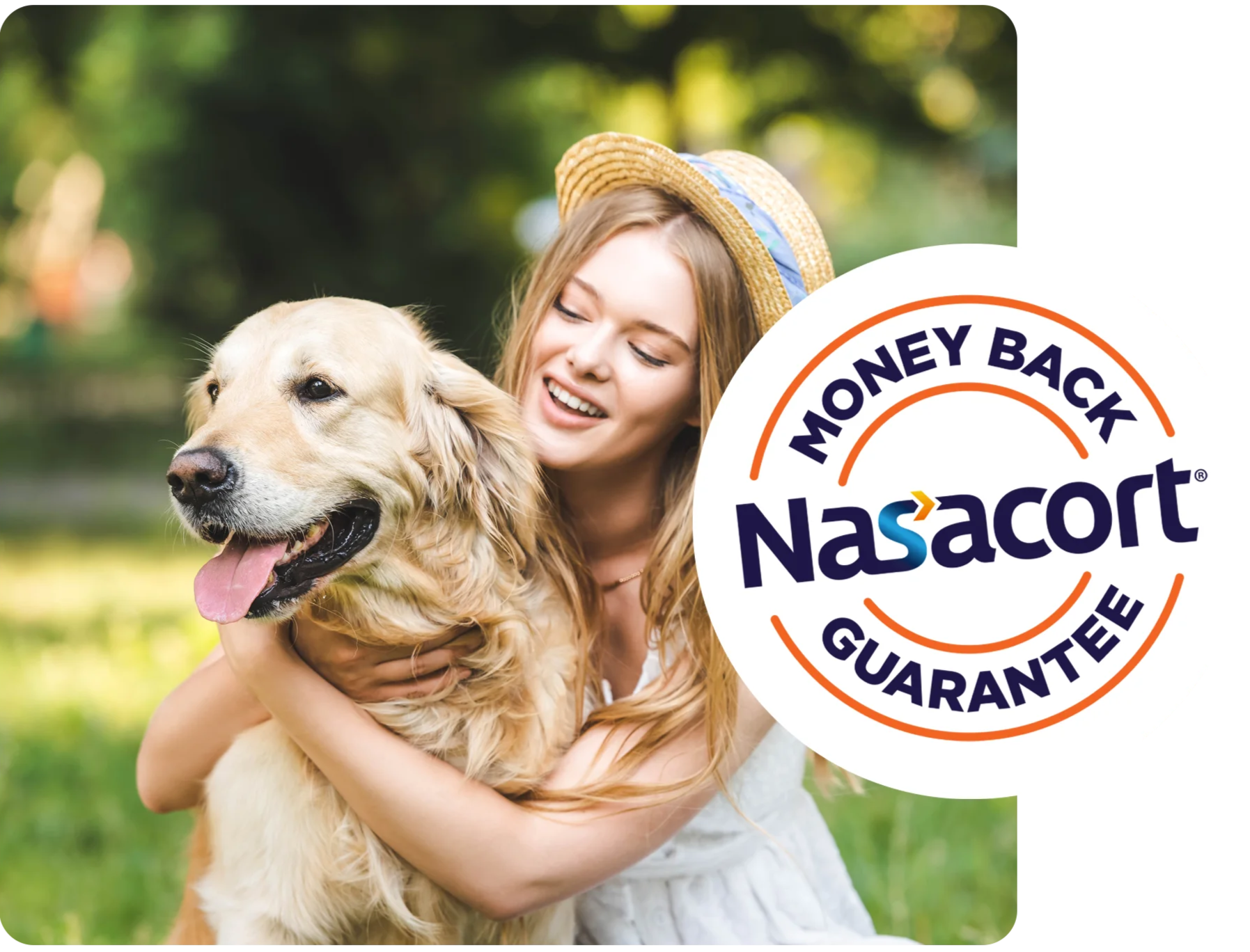 A woman hugs her dog.