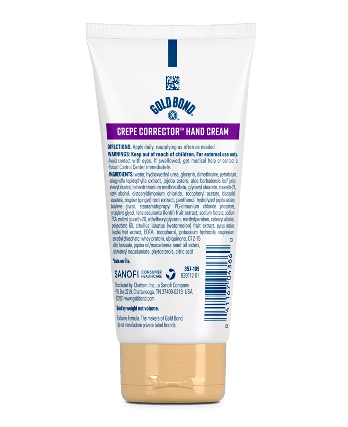 Back of Gold Bond Age Renew Crepe Corrector Hand Cream tube 3oz