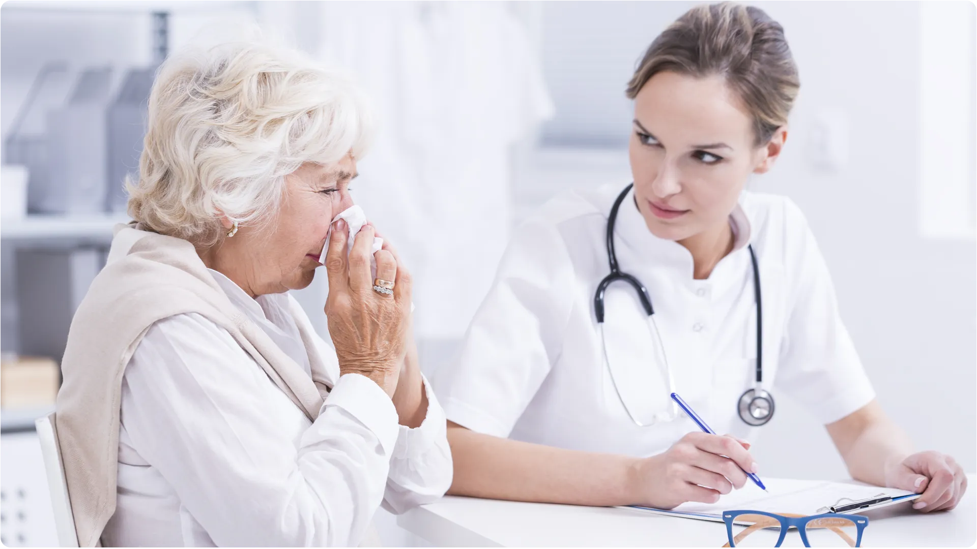 images of people, visibly affected by allergies.