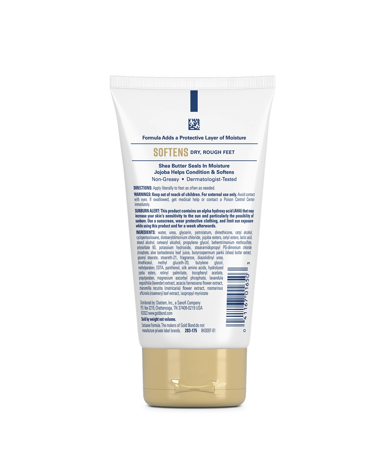 Back of Gold Bond Softening Foot Cream tube