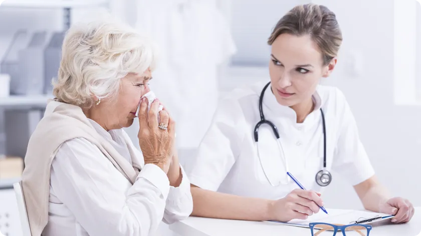 images of people, visibly affected by allergies.