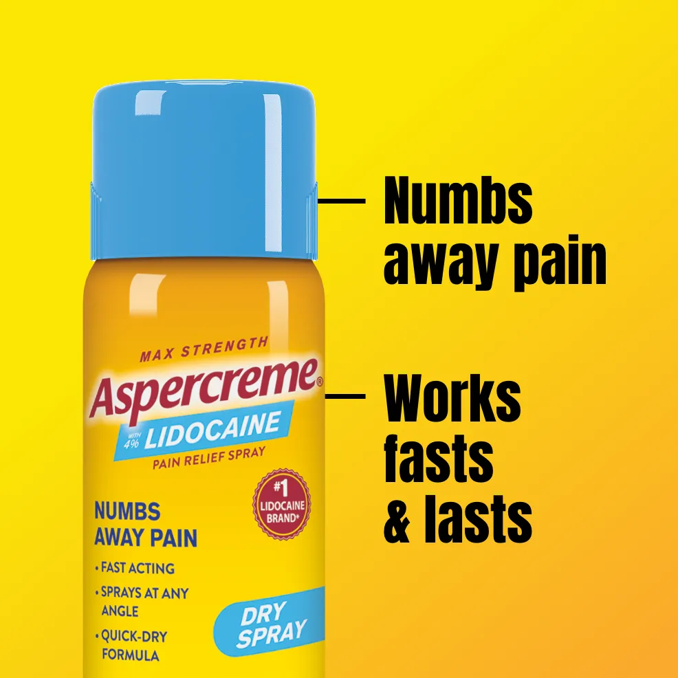 Aspercreme® Lidocaine Pain Relief Dry Spray front and back of product can