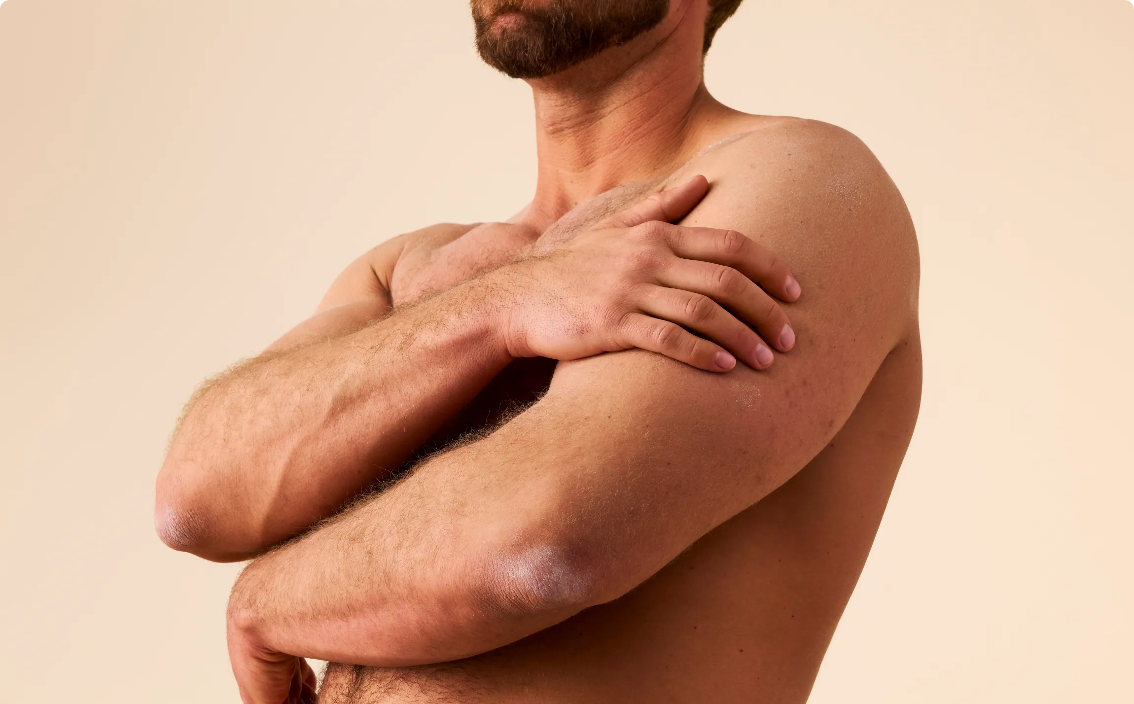 Close-up of a man's neck, revealing redness indicative of eczema, a skin condition. 